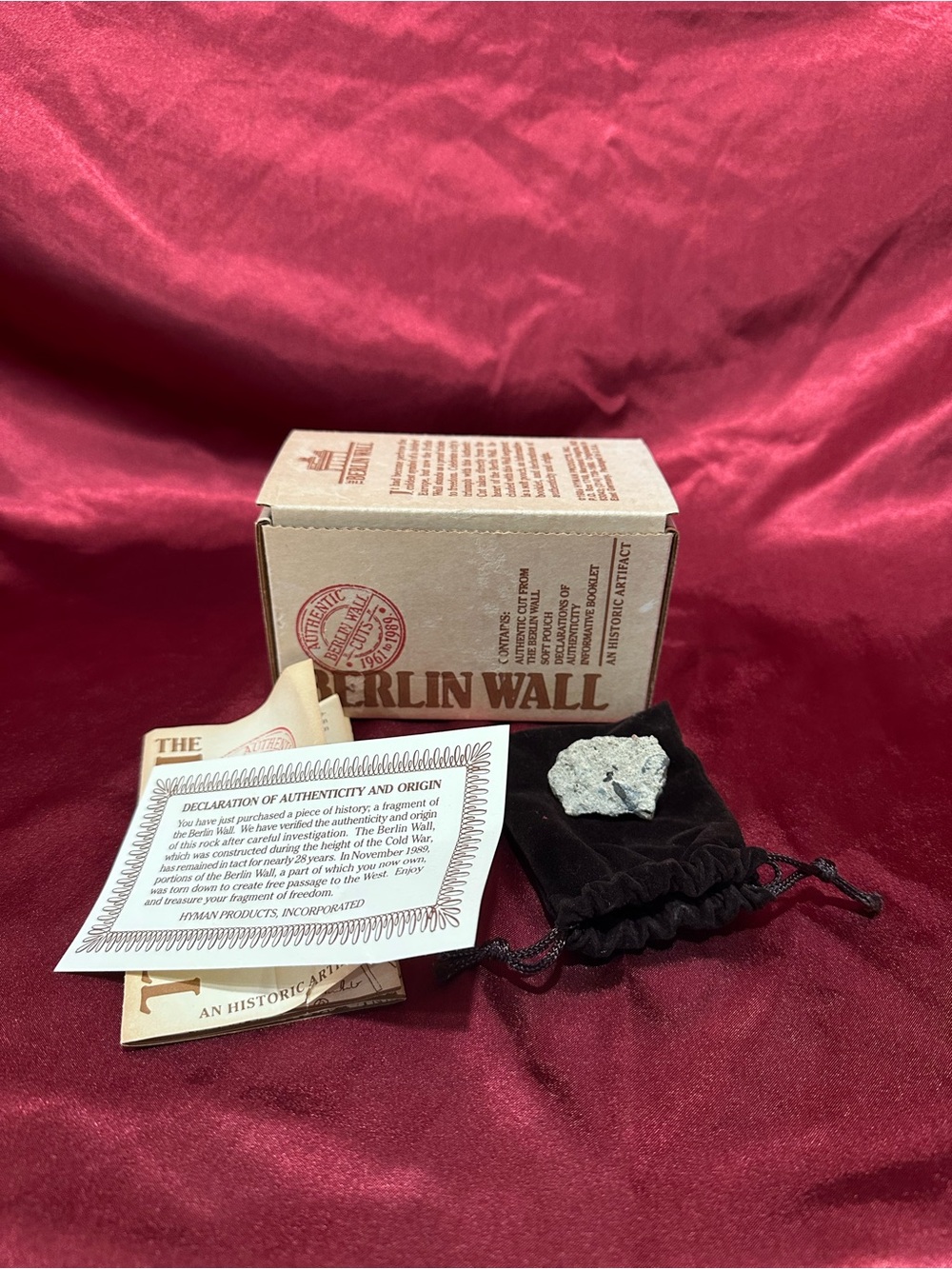Authentic Berlin Wall Fragment in Black Velvet Pouch - Historical Collectible